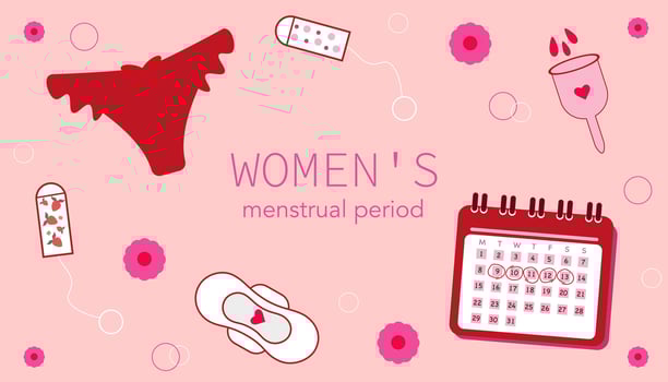 Banner Menstrual period. Women's menstrual days. Briefs, pads, calendar vector