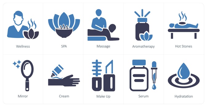 A set of 10 beauty and spa icons as wellness, spa, massage vector