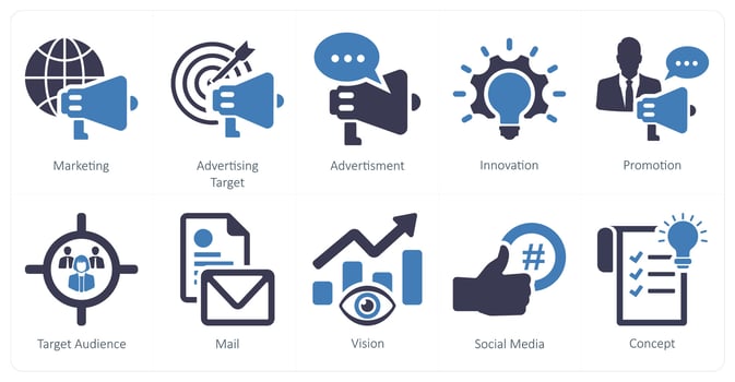 A set of 10 branding icons as marketing, advertising target, advertisement vector