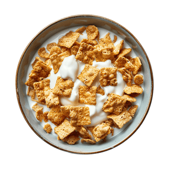 Bowl of cereal flakes with milk in a bowl isolated. Cereal in bowl isolated png