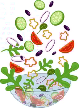 Salad falling into bowl fresh vegetable illustration vector
