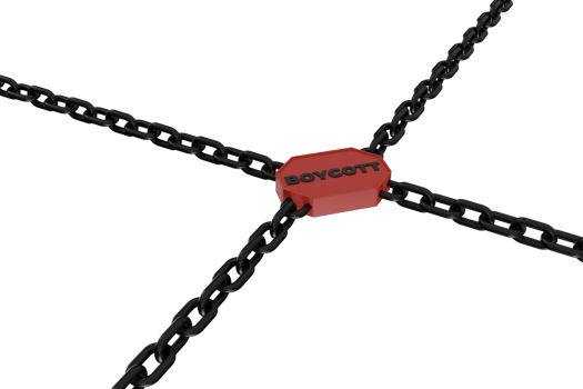 3d render of chain and boycott writing. concept illustration of blocking or prohibiting a product png