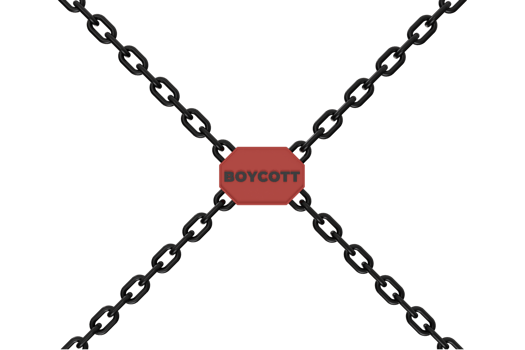 3d render of chain and boycott writing. concept illustration of blocking or prohibiting a product png