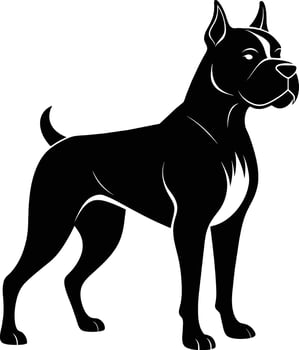 Black and white silhouette of a boxer dog standing vector