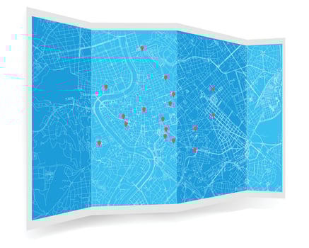 Folded location map with marker. Roma City,Italy, map with pin pointer. vector