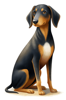 , Black and Tan Virginia Foxhound sit isolated on transparent background. png