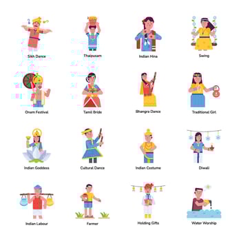 Set of Indian Traditions Flat Character Icons vector