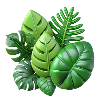 3d tropical leaves icon, green foliage design, botanical illustration, digital art for eco-friendly branding, nature-themed graphic png