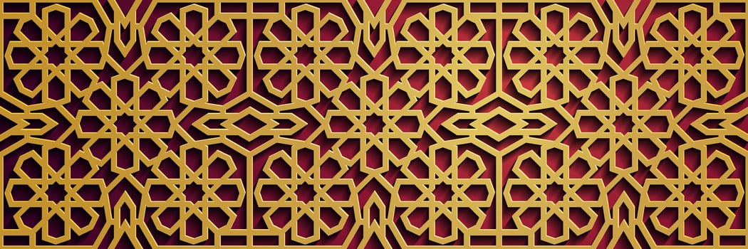 Geometric 3d arabic islamic gold, red pattern, Pattern Asia. vector
