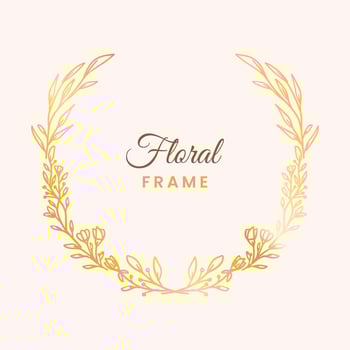Gold circle floral frame with hand drawn leaves and flower decoration vector