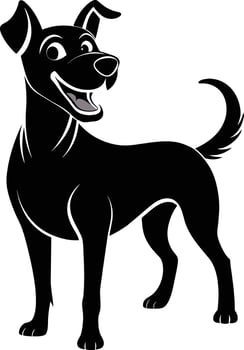 Black and white silhouette of a happy dog vector