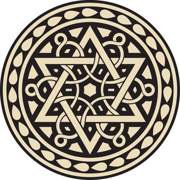gold and black round Jewish ornament. Star of David. Semitic circle, ring. Jerusalem vector