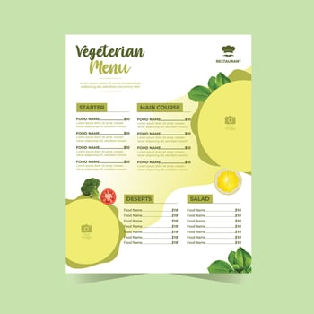 Vegeterian Restaurant Food Menu Template vector
