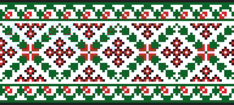 colored seamless Ukrainian national ornament, embroidery. Endless ethnic floral border, Slavic peoples frame. Red cross stitch. vector