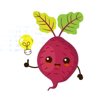 Cute funny cartoon beet vegetable with idea light bulb vector