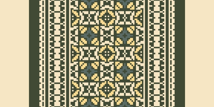 Silk fabric Patola sari Pattern Seamless Bandana print silk Motif embroidery, Pixel Ikat embroidery Design for Print border embroidery ancient egypt vector