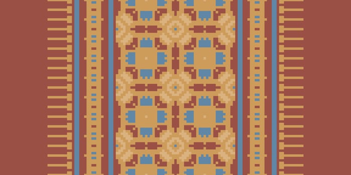 Patola sari Seamless Scandinavian pattern Motif embroidery, Pixel Ikat embroidery Design for Print egyptian pattern tibetan mandala bandanna vector