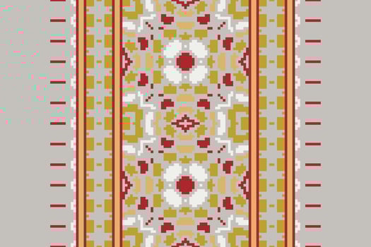 Silk fabric Patola sari Pattern Seamless Bandana print silk Motif embroidery, Pixel Ikat embroidery Design for Print border embroidery ancient egypt vector