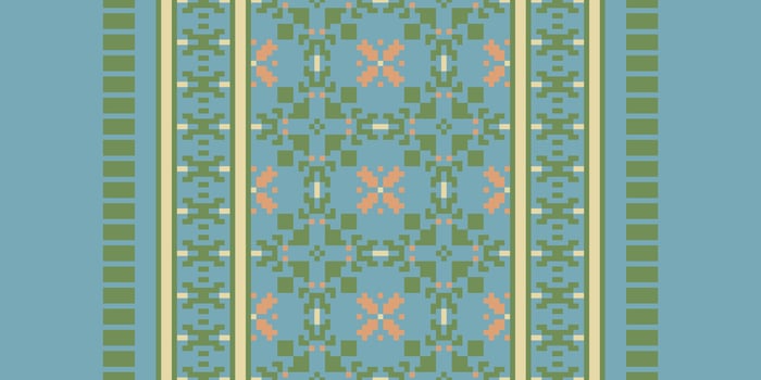 Navajo pattern Seamless Bandana print silk Motif embroidery, Pixel Ikat embroidery Design for Print endless arabesque cloth dupatta shawl bandana print silk kurta men vector