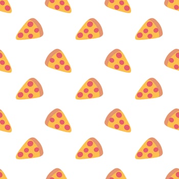 Pizza slice with pepperoni seamless pattern. Italian food background. Simple doodle, hand drawn kitchen wallpaper. Flat illustration. vector