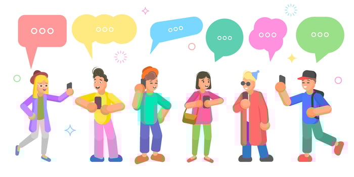Isometric flat concept of chatting people, social network discussion. vector