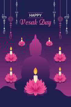 Flat vertical poster template for vesak day illustration festival celebration social media post and vesak day Banner vector