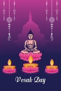 Flat vertical poster template for vesak day illustration festival celebration social media post and vesak day Banner vector