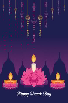 Flat vertical poster template for vesak day illustration festival celebration social media post and vesak day Banner vector
