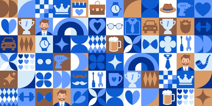Happy Father's Day icons elements with geometric pattern. Bauhaus style. Flat design for poster, card, wallpaper, poster, banner, packaging. vector