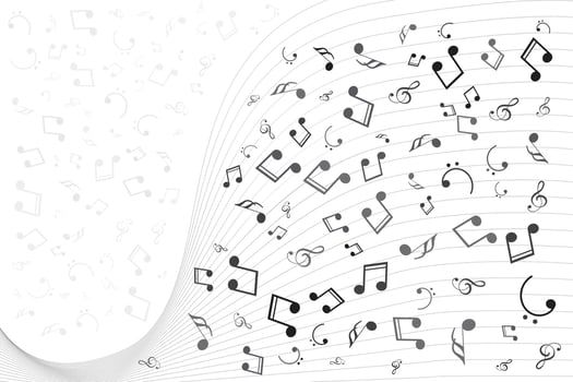 Musical notes wavy line background design vector