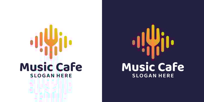 Music cafe logo design template. Sound audio wave with spoon fork graphic design . Symbol, icon, creative. vector