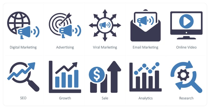 A set of 10 digital marketing icons as digital marketing, advertising, viral marketing vector