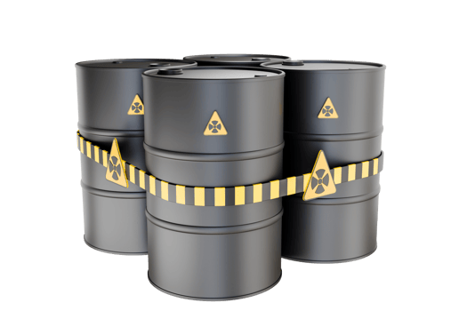 Chemical and radiation oil tank, black metal tank with danger sign, oil spill or liquid object in crude oil industry, isolated on background. 3d illustration, realistic render - clipping path png