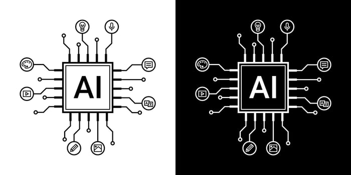 concept, Artificial intelligence AI pictogram. Technology related to artificial intelligence, idea, content generator illustration. vector