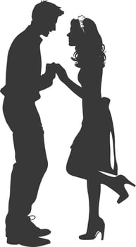 Silhouette wedding proposal by couple black color only vector