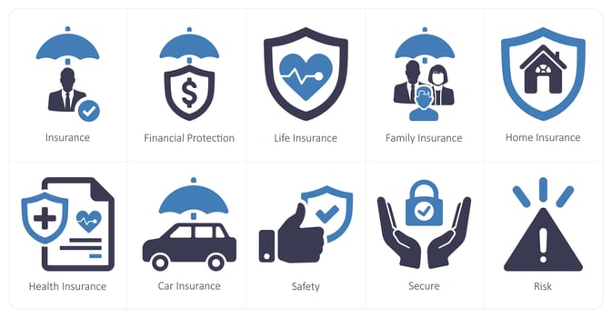 A set of 10 insurance icons as financial protection, life insurance vector