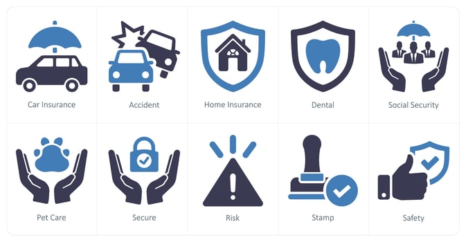 A set of 10 insurance icons as car safety, accident, home insurance vector
