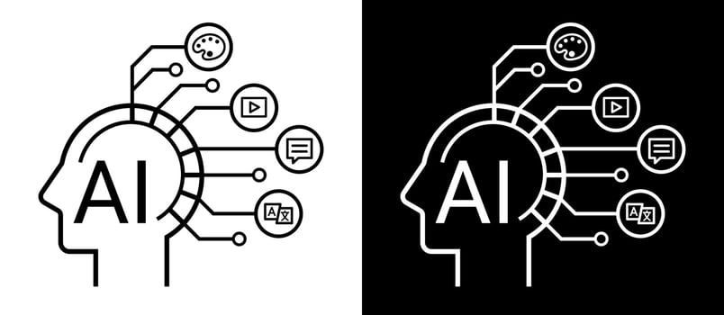 concept, Artificial intelligence AI pictogram. Technology related to artificial intelligence, idea, content generator illustration. vector