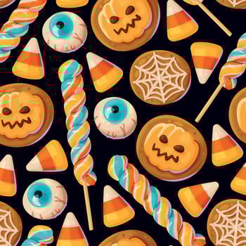 Sweets candies and colorful lollipops halloween seamless pattern illustrations vector