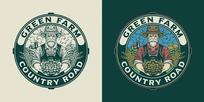 Farmer holding vegetable logo vintage style illustration for farming industry vector