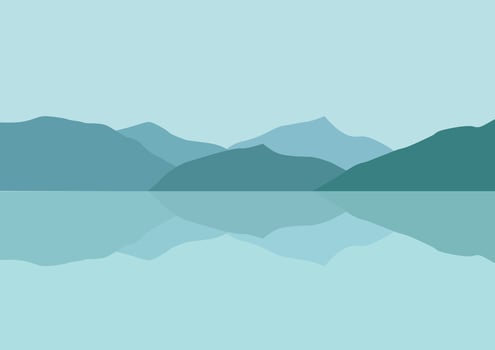 lake and mountains panorama. Illustration in flat style. vector