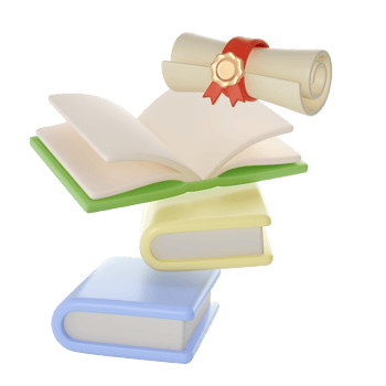3D flying Books and Diploma scroll graduate Icon. Render Education or Business Literature. E-book, Encyclopedia, Textbook Illustration png