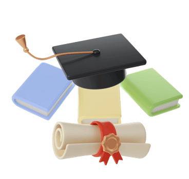 3D Books, Diploma scroll and university or college black cap graduate Icon. Render Education or Business Literature. E-book, Encyclopedia, Textbook Illustration png