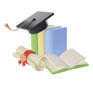3D Books, Diploma scroll and university or college black cap graduate Icon. Render Education or Business Literature. E-book, Encyclopedia, Textbook Illustration png