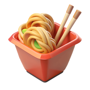 Red package of Asian noodles with green beans and chopsticks. isolated 3D icon on transparent background png