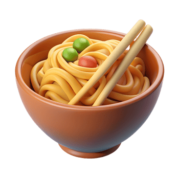 plate of Asian noodles with green peas and beans. isolated 3D icon on transparent background png