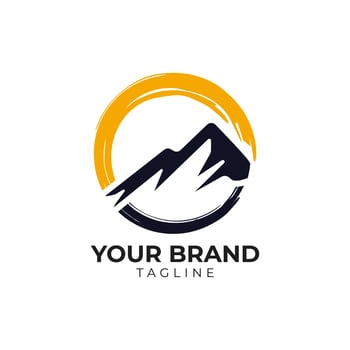 mountain peak with artistic brush logo illustration vector