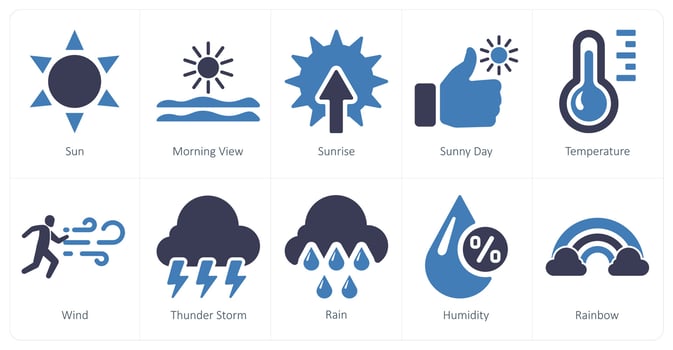 A set of 10 mix icons as sun, morning view, sunrise vector