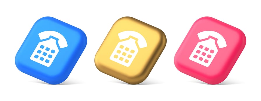 Phone call contact communication web button helpline hotline 3d realistic isometric icon vector