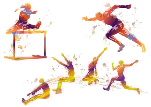 Track And Field Athletes Silhouette Set Isolated On A White Background. vector
